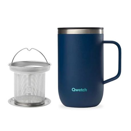 Taza Isot&eacute;rmica 470 c/filtro- tapa AZUL Inox QWETC
