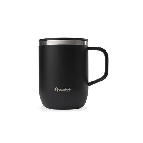 Taza Isot&eacute;rmica 350 asa y tapa NEGRA Inox QWETC